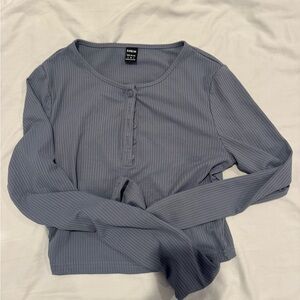 Gray Ribbed Long Sleeve Top